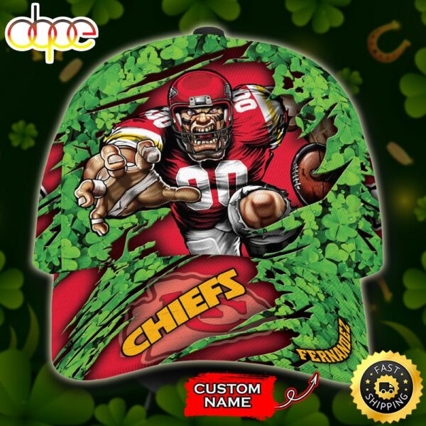 Personalized Kansas City Chiefs Mascot St Patrick Day All Over Print 3D Baseball Cap Green Red TPH ariujh