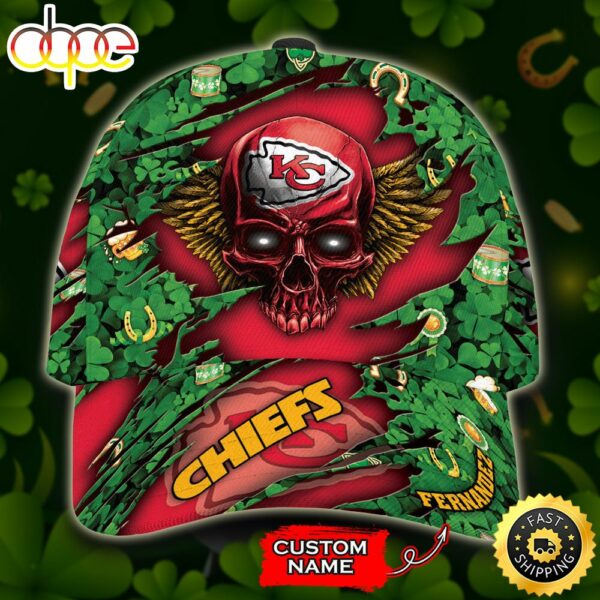 Personalized Kansas City Chiefs St Patrick Day Skull All Over Print 3D Baseball Cap Green Red TPH hsrdzg