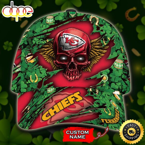 Personalized Kansas City Chiefs St Patrick Day Skull All Over Print 3D Baseball Cap Green Red TPH hsrdzg