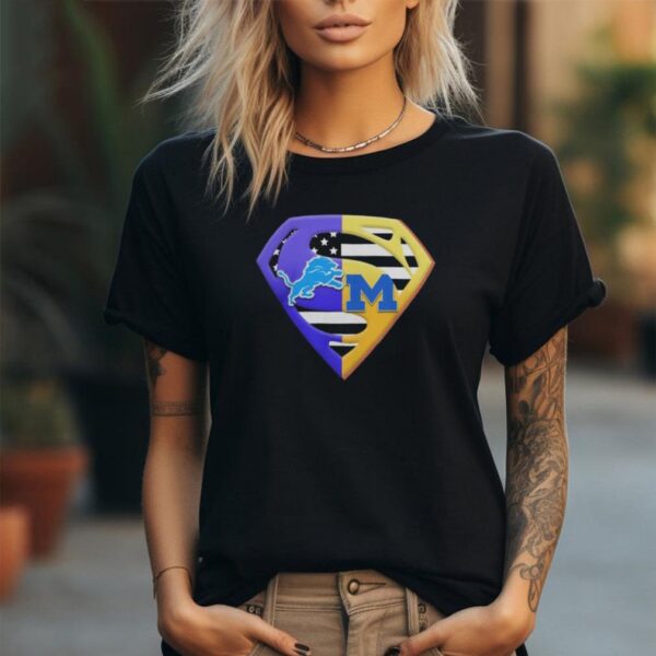 2024 Superman Logo Detroit Lions and Michigan Wolverines Shirt