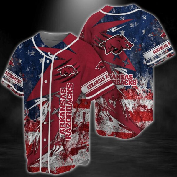 Arkansas Razorbacks NCAA Baseball Jersey Shirt with US Flag Design