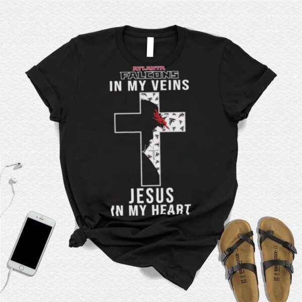 Atlanta Falcons NFL In My Veins Jesus In My Heart Cross 2024 T Shirt