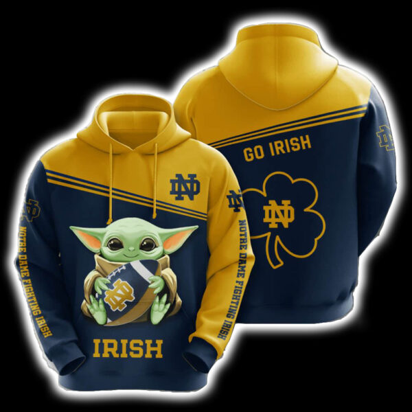 Baby Yoda Notre Dame Fighting Irish 3D Hoodie All Over Print