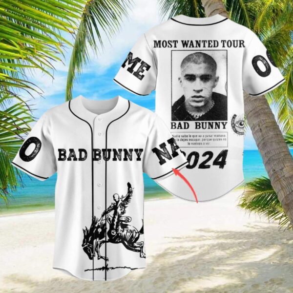 Bad Bunny Most Wanted Tour 2024 Personalized Baseball Jersey