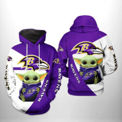 Baltimore Ravens NFL Baby Yoda Team 3D Hoodie All Over Print