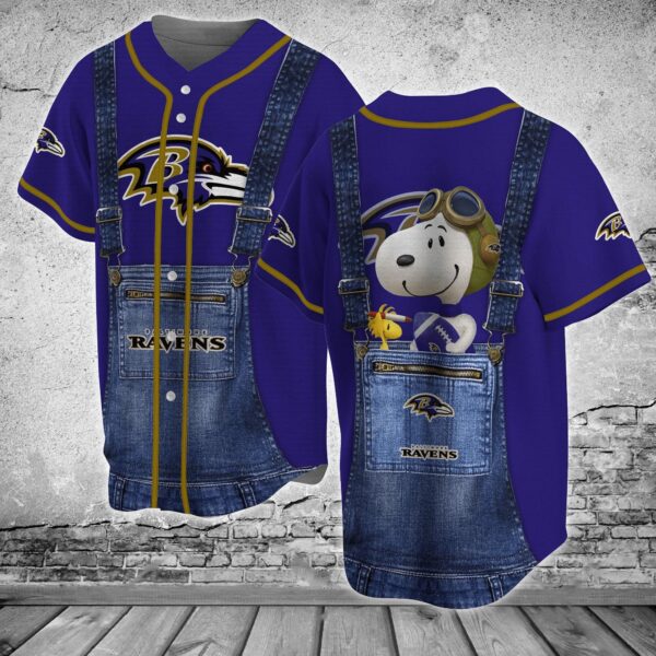 Baltimore Ravens NFL Baseball Jersey Shirt For This Season Snoopy