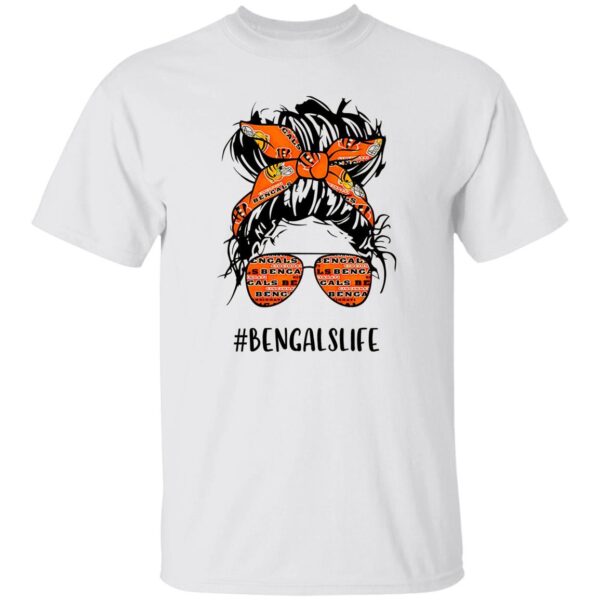 Bengals Life Cincinnati Bengals Messy Bun Girl With Headband And Glasses for Shirt