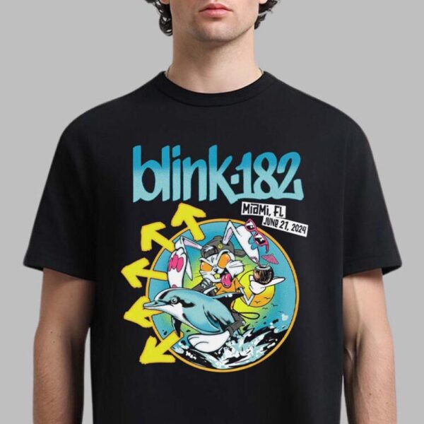 Blink 182 Miami Florida Merch Rabbit Ride The Dolphin Art At Kaseya Center On June 21 2024 Classic T Shirt