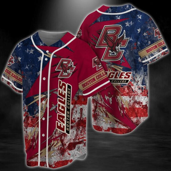 Boston College Eagles NCAA Baseball Jersey Shirt US Flag