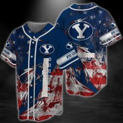 BYU Cougars NCAA Baseball Jersey Shirt US Flag