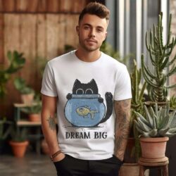 Cat and Fish Dreaming Big in 2024 t shirt