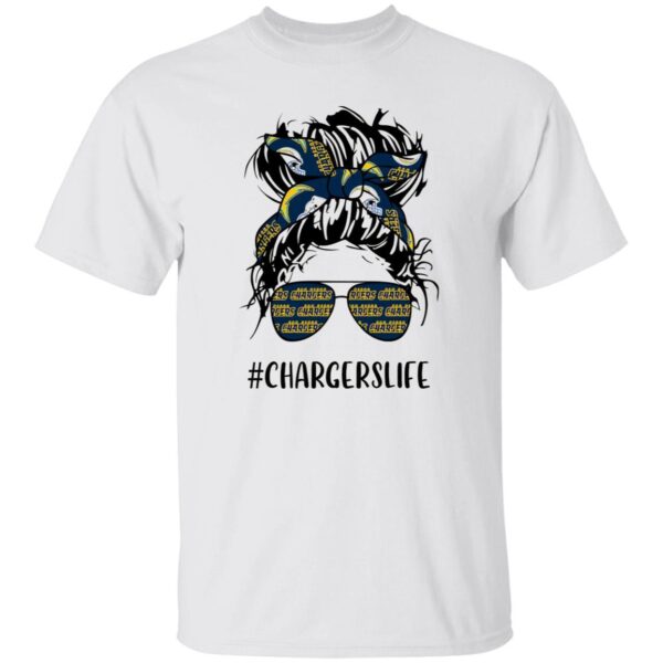 Chargers Life Los Angeles Chargers Messy Bun Girl With Headband And Glasses for Shirt