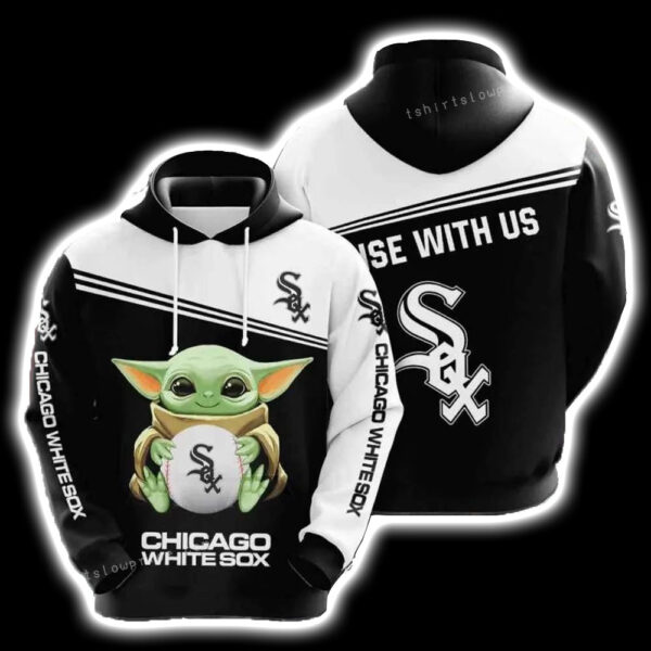 Chicago White Sox Baby Yoda Hoodie All Over Print Black And White