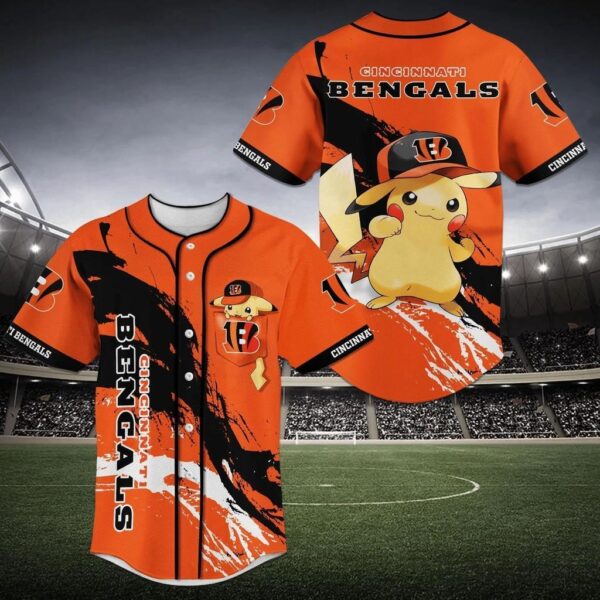 Cincinnati Bengals NFL Baseball Jersey Shirt with Pikachu Print