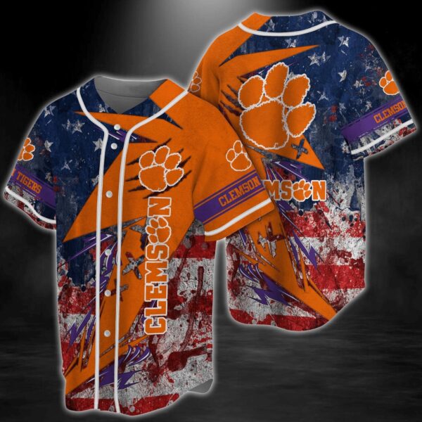 Clemson Tigers NCAA Baseball Jersey Shirt US Flag