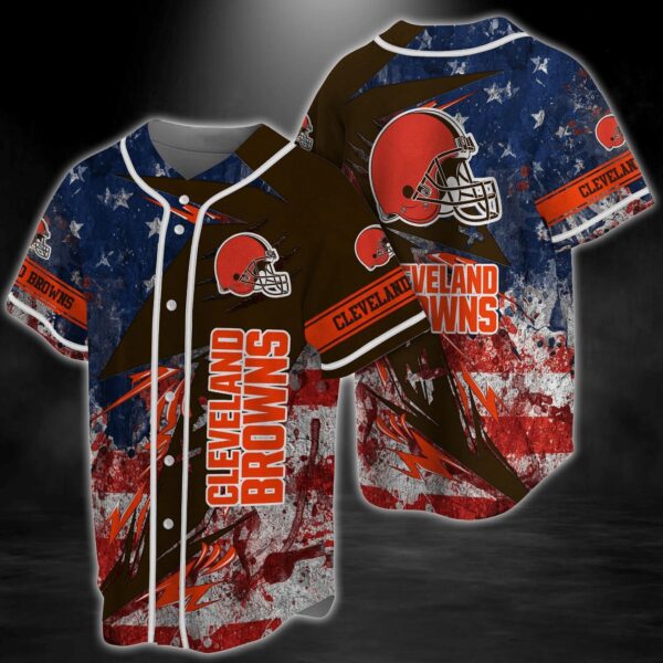 Cleveland Browns NFL Baseball Jersey Shirt America Flag