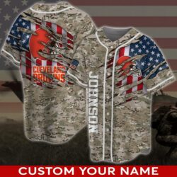 Cleveland Browns NFL Personalized Baseball Jersey Shirt America Flag Camo