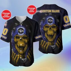 Custom Name And Number NFL Baltimore Ravens Halloween Baseball Jersey Shirt Gift For Fans