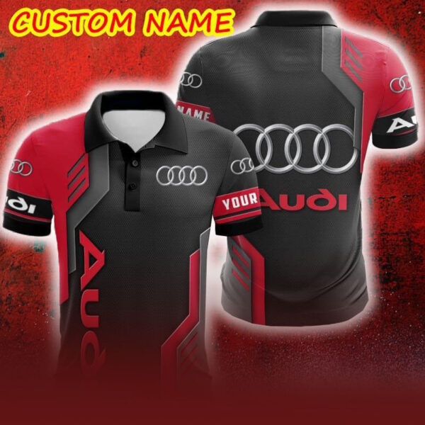 Custom Name Audi Logo Car Truck And Motorcycle Polka Dot Leather Polo Car AOP