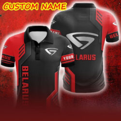 Custom Name Belarus Logo Car Truck And Motorcycle Polka Dot Leather 3D Polo Shirt