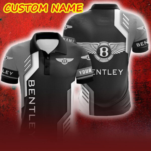 Custom Name Bentley Logo Car Truck And Motorcycle Polka Dot Leather 3D Polo Car Shirt