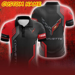 Custom Name Chevrolet Corvette Logo Car Truck And Motorcycle Polka Dot Leather 3D Polo Car Shirt