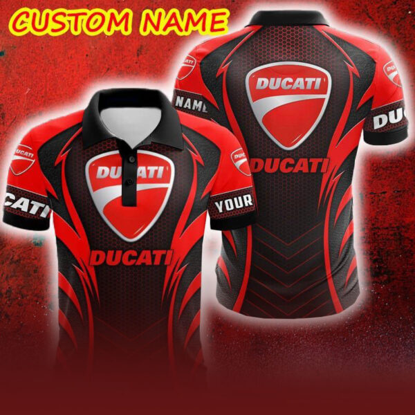 Custom Name Ducati Logo Car Truck And Motorcycle Polka Dot Leather 3D Polo Car Shirt