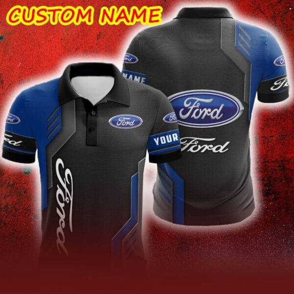 Custom Name Ford Logo Car Truck And Motorcycle Polka Dot Leather Polo Car AOP