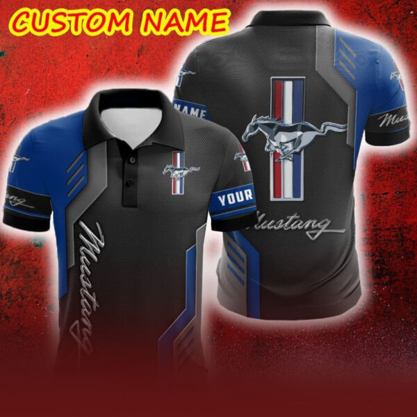 Custom Name Ford-Mustang Logo Car Truck And Motorcycle Polka Dot Leather 3D Polo Shirt