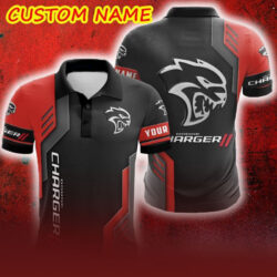 Custom Name Hellcat Dodge Charger Logo Car Truck And Motorcycle Polka Dot Leather 3D Polo Car Shirt