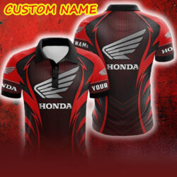 Custom Name Honda Logo Car Truck And Motorcycle Polka Dot Leather 3D Polo Shirt