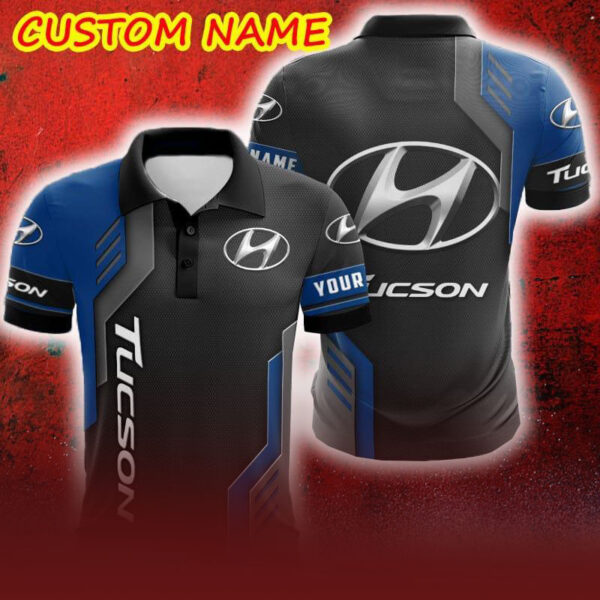 Custom Name Hyundai tucson Logo Car Truck And Motorcycle Polka Dot Leather 3D Polo Car Shirt