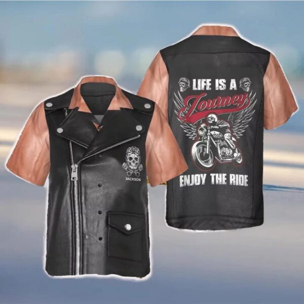 Custom Name Motorcycle Racing Skull Life Is A Journey Enjoy The Ride Hawaiian Shirt Gifts For Bikers Gift Halloween