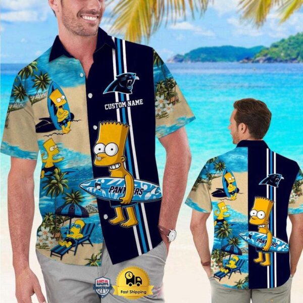 Custom Name NFL Carolina Panthers Special Bart Simpson Tropical Hawaiian Shirt