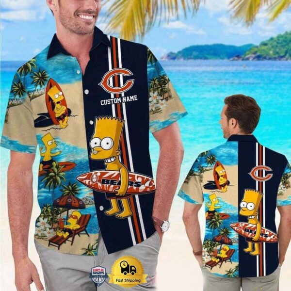 Custom Name NFL Chicago Bears Special Bart Simpson Tropical Hawaiian Shirt