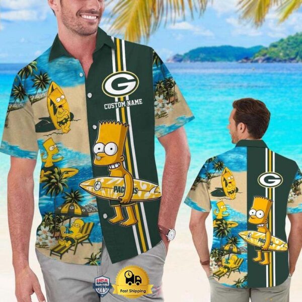 Custom Name NFL Green Bay Packers Special Bart Simpson Tropical Hawaiian Shirt