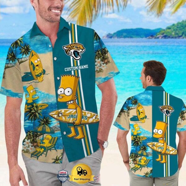 Custom Name NFL Jacksonville Jaguars Special Bart Simpson Tropical Hawaiian Shirt