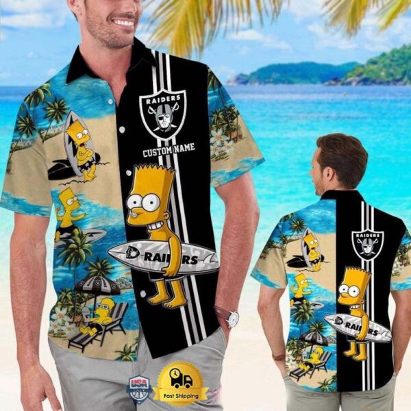 Custom Name NFL Las Vegas Raiders Special Bart Simpson Tropical Hawaiian Shirt