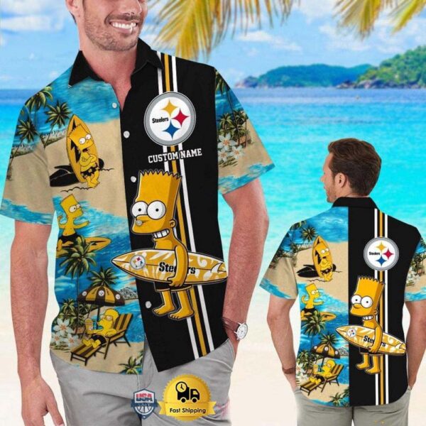 Custom Name NFL Pittsburgh Steelers Special Bart Simpson Tropical Hawaiian Shirt