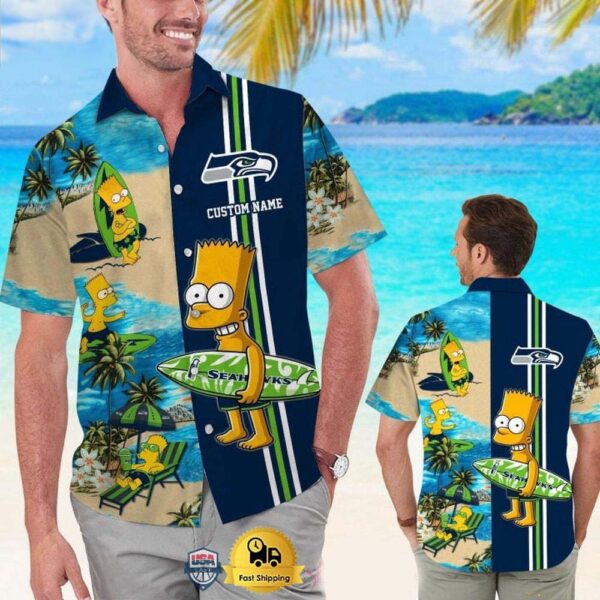 Custom Name NFL Seattle Seahawks Special Bart Simpson Tropical Hawaiian Shirt