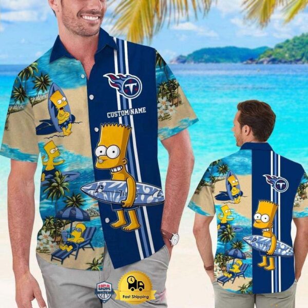 Custom Name NFL Tennessee Titans Special Bart Simpson Tropical Hawaiian Shirt