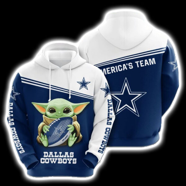 Dallas Cowboys NFL Baby Yoda Team 3D Hoodie All Over Print