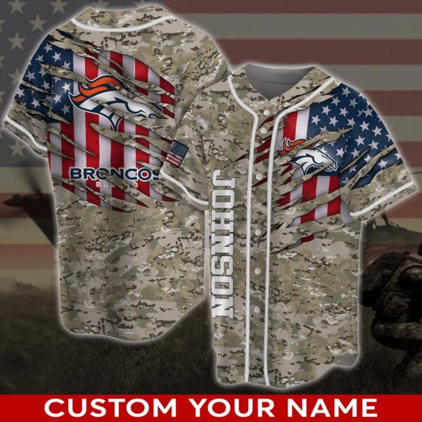 Denver Broncos NFL Custom Name Camo Flag US Baseball Jersey Shirt