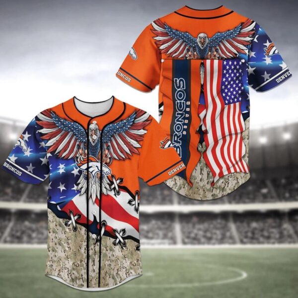 Denver Broncos US Flag with Eagle Baseball Jersey Shirt