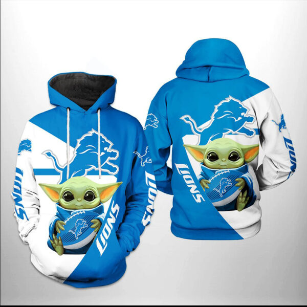 Detroit Lions NFL Baby Yoda Team 3D Hoodie All Over Print