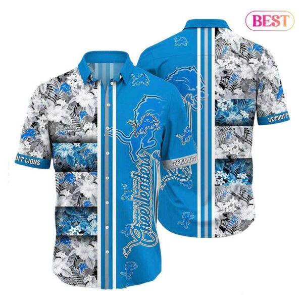 Detroit Lions NFL Graphic Tropical Pattern Hawaiian Shirt 3D Printed Beach Shirt Summer Gift For Fans