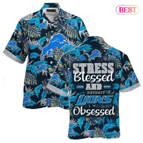 Detroit Lions NFL Hawaiian Shirt Stress Blessed Obsessed Summer Beach Shirt Gift For Fans Redskins