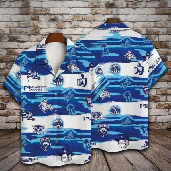 Dodgers Wave Runner Blue Striped MLB Hawaiian Shirt