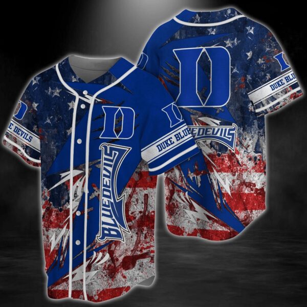 Duke Blue Devils NCAA Baseball Jersey Shirt US Flag