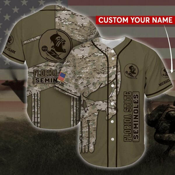 Florida State Seminoles Personalized Custom Name Baseball Jersey Shirt Camo